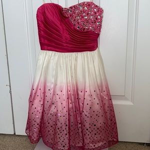 Pink/White Ombré Above Knee Strapless Dress